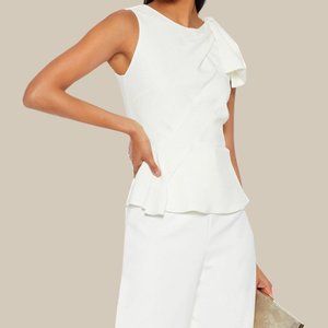Roland Mouret Vasa Bow-embellished Crepe Peplum Top In Off-white